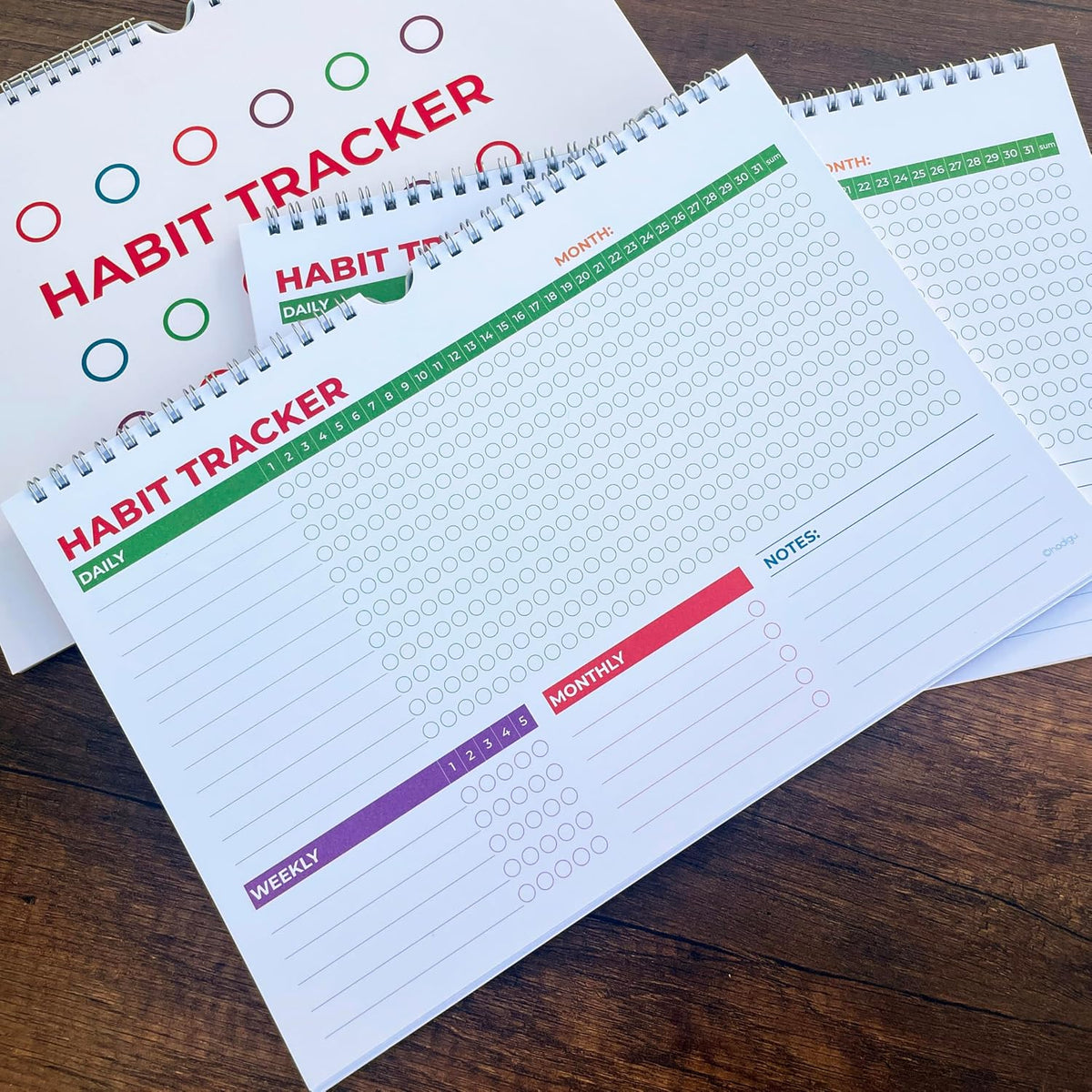 Hadigu Habit Tracker Calendar (Undated 12 Month) with Spiral Bound and Hanger, A4 size (8.3"x11.7"), Habit Planner, Daily Weekly and Monthly Tracker, Colorful Layout