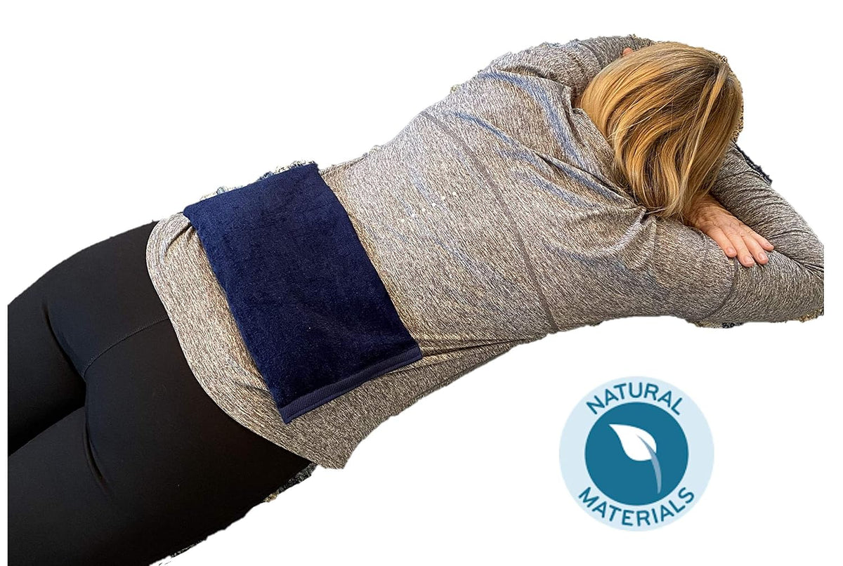 Microwavable Heating Pad, Rice Filled, Plush Cotton Cover, Natural, No Scents Added, Handcrafted in the USA, Back, Neck Pain, Arthritis, Cramps (Navy Blue)
