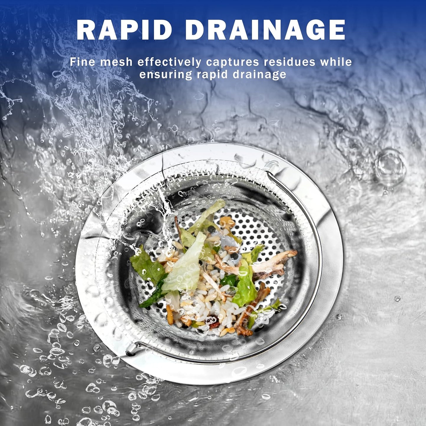 2 Pack Kitchen Sink Drain Strainer with Handle, Universal Stainless Steel Food Catcher Basket, Rust Free, Fits Most Kitchen Sinks