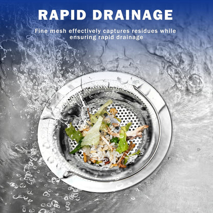 2 Pack Kitchen Sink Drain Strainer with Handle, Universal Stainless Steel Food Catcher Basket, Rust Free, Fits Most Kitchen Sinks