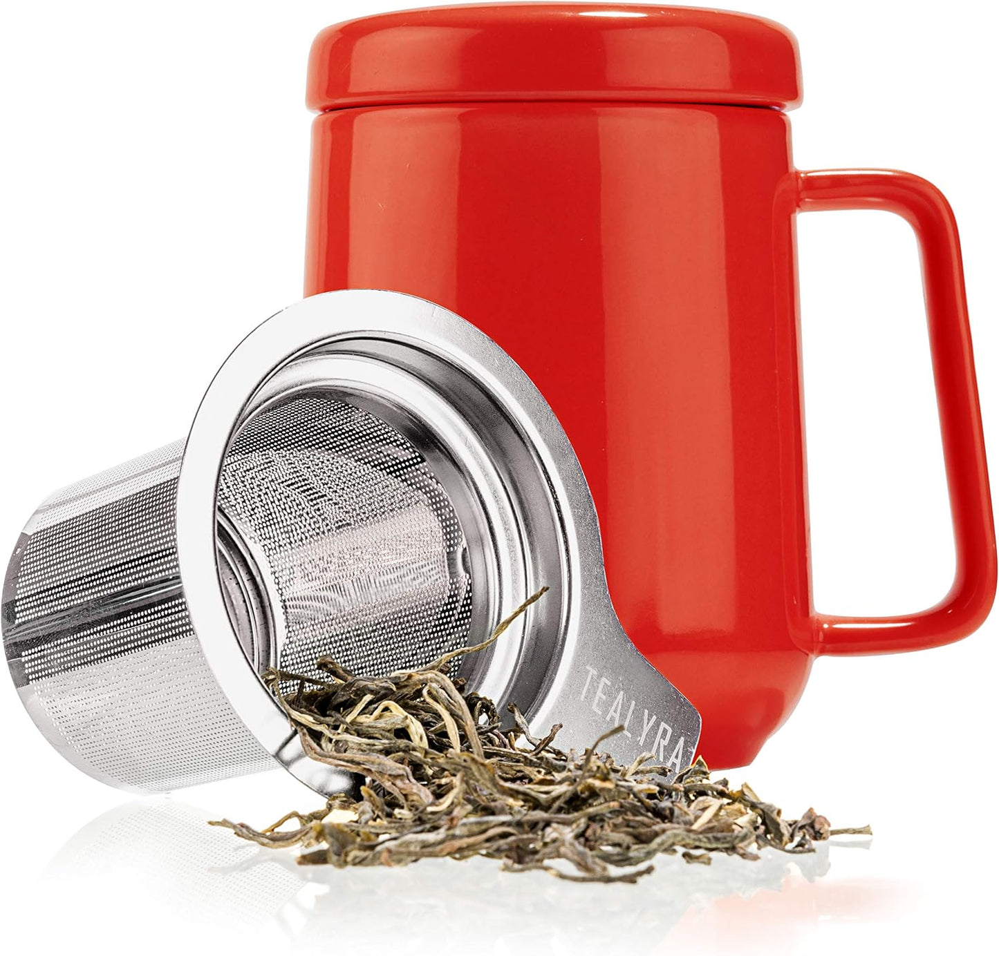 Tealyra - Peak Ceramic Red Tea Cup Infuser - 19-ounce - Large Tea High-Fired Ceramic Mug with Lid and Stainless Steel Infuser - Tea-For-One Perfect Set for Office and Home Uses - 580 milliliter