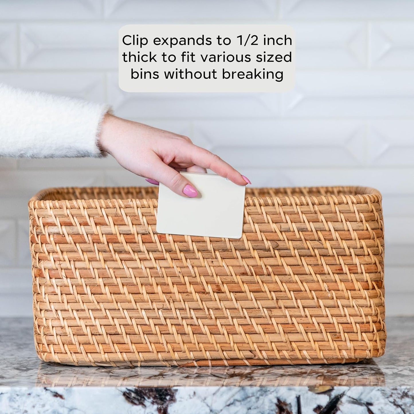 Storage Bin Label Holders Clip-On – 10 Pack Metal Basket Labels for Pantry, Baskets, Shelves & Organization Bins, 3.5” x 2.5