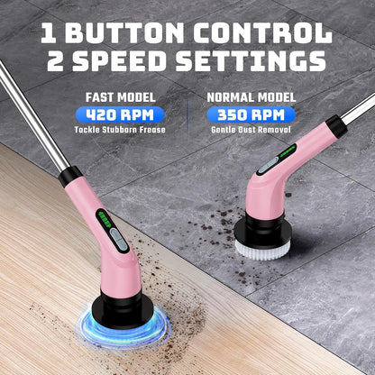 Electric Spin Scrubber for Bathroom: Shower Cleaner Brush with Long Handle (White1)