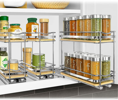 LYNK PROFESSIONAL® Pull Out Spice Organization for Cabinets - 4-3/8 inch Wide – Spice Rack for Inside Cabinets, Slide Out Spice Rack Organizer for cabinet – Pull Out Spice Rack, Sliding 2 Tier Chrome