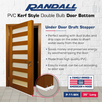36" Kerf Slide-in Double Bulb Seal Weatherstrip Door Bottom – Durable Seal for Energy Efficiency & Draft Protection (Brown)