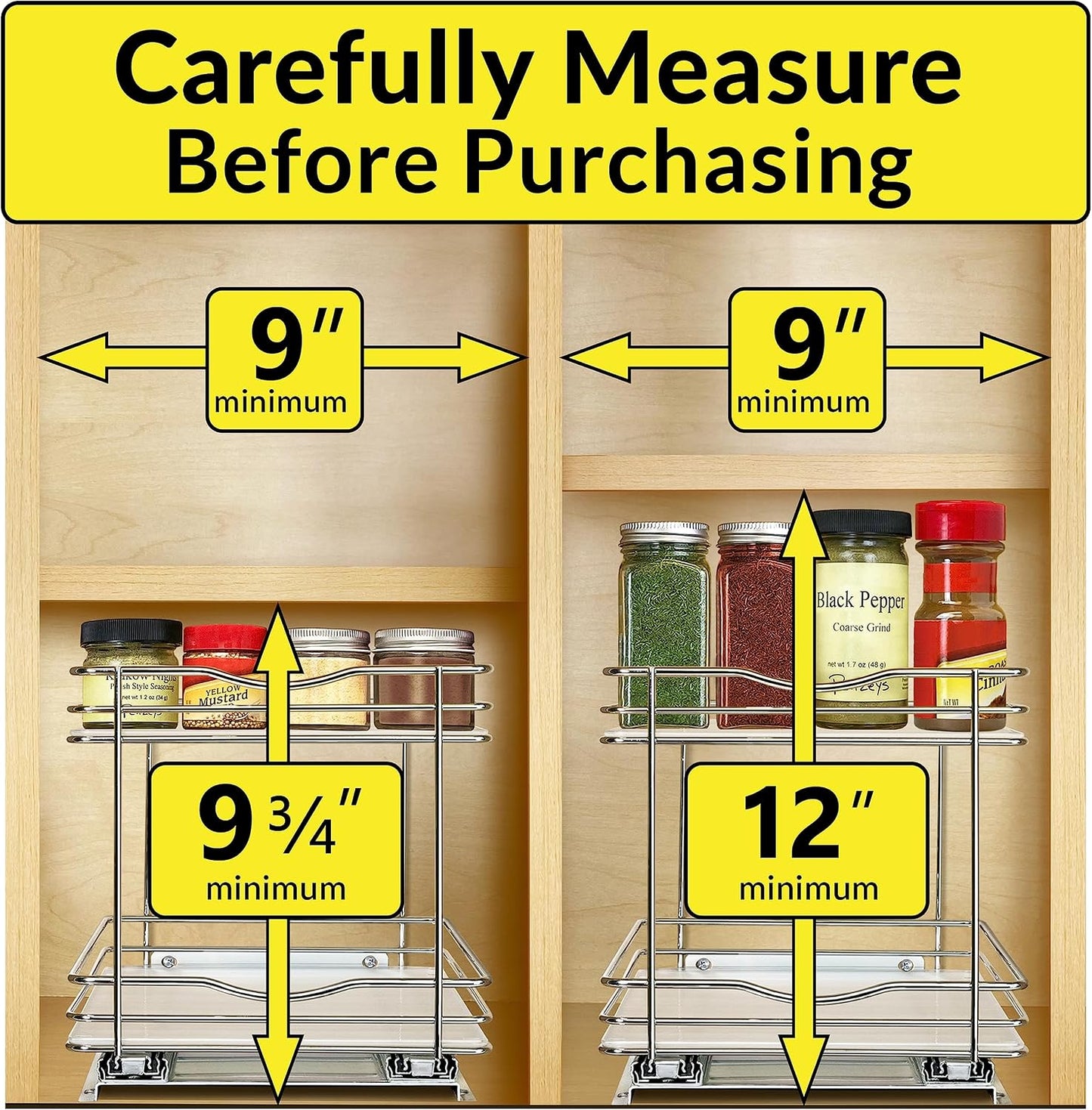 LYNK PROFESSIONAL® Pull Out Spice Organization for Cabinets - 4-3/8 inch Wide – Spice Rack for Inside Cabinets, Slide Out Spice Rack Organizer for cabinet – Pull Out Spice Rack, Sliding 2 Tier Chrome