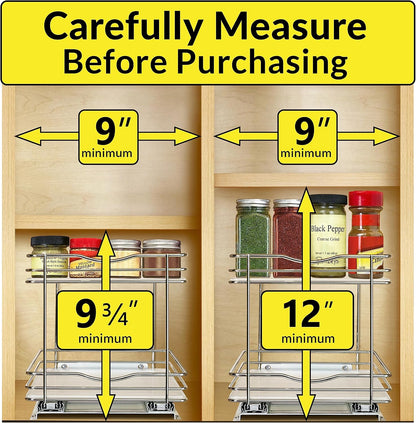 LYNK PROFESSIONAL® Pull Out Spice Organization for Cabinets - 4-3/8 inch Wide – Spice Rack for Inside Cabinets, Slide Out Spice Rack Organizer for cabinet – Pull Out Spice Rack, Sliding 2 Tier Chrome