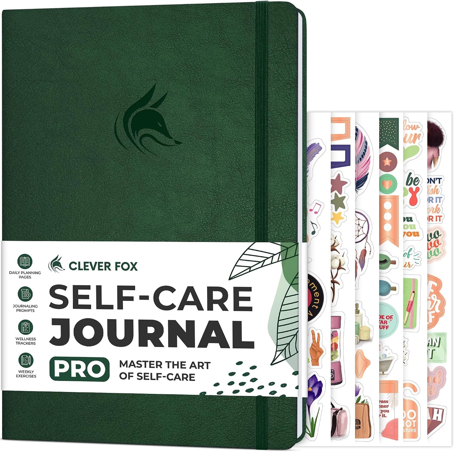 Clever Fox Self-Care Journal PRO for Women, Mental Health, Seashell | Guided daily life reflection, wellness, gratitude, and mood prompts, habit tracker, 7x10 in, eco leather hardcover