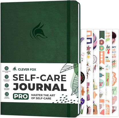 Clever Fox Self-Care Journal PRO for Women, Mental Health, Seashell | Guided daily life reflection, wellness, gratitude, and mood prompts, habit tracker, 7x10 in, eco leather hardcover