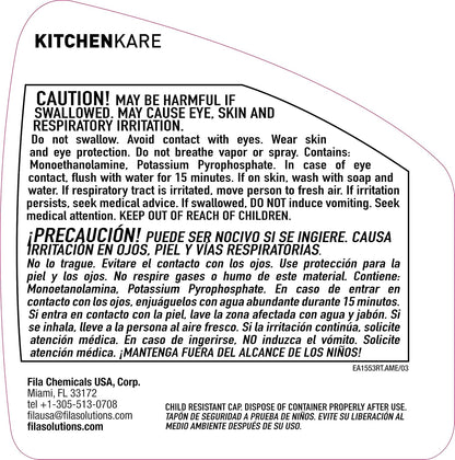 FILA Surface Care Solutions, KITCHENKARE, Heavy Duty Degreaser Cleaner for Kitchen, Grill, Oven, Fireplace; BBQ Cleaner Spray, Desengrasante de Cocina, Degreasing Detergent Bike Chain, 24OZ