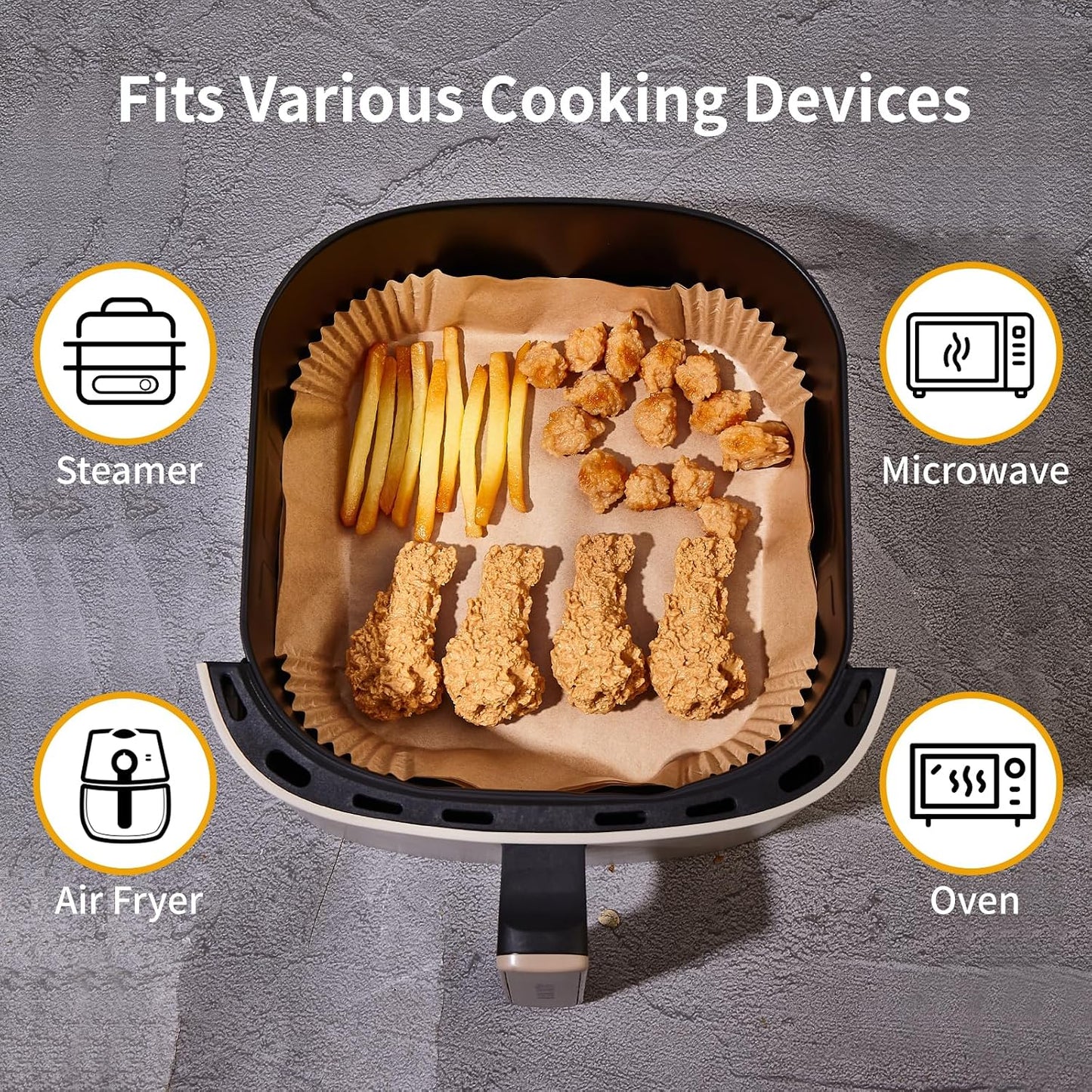 40GSM Air Fryer Liners, 6.5 Inch Air Fryer Liners Disposable, Unbleached Paper For 3-5Qt, Raw Wood Pulp, Double-Sided Silicone, For Health-Conscious Cooks & Busy Families, Square 100pcs