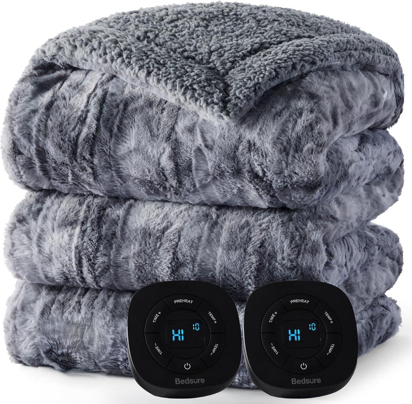Bedsure Heated Blanket Throw Blanket with Preheat Function - Fast Heating Electric Blanket, Soft Flannel Throw with 6 Time Settings(Up to 10H), 6 Heating Settings, Gifts for Grandma (50"x60", Grey)