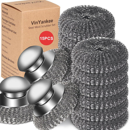 6PCS Steel Wool Scrubber Sponge Set, Barbecue Grill Cleaning Scrubber Pads | Stainless Steel Scrubber Replacement for Scouring Messes from Cast Iron, Pots, Pans, Grill, Stoves, Sink (6 Pads)