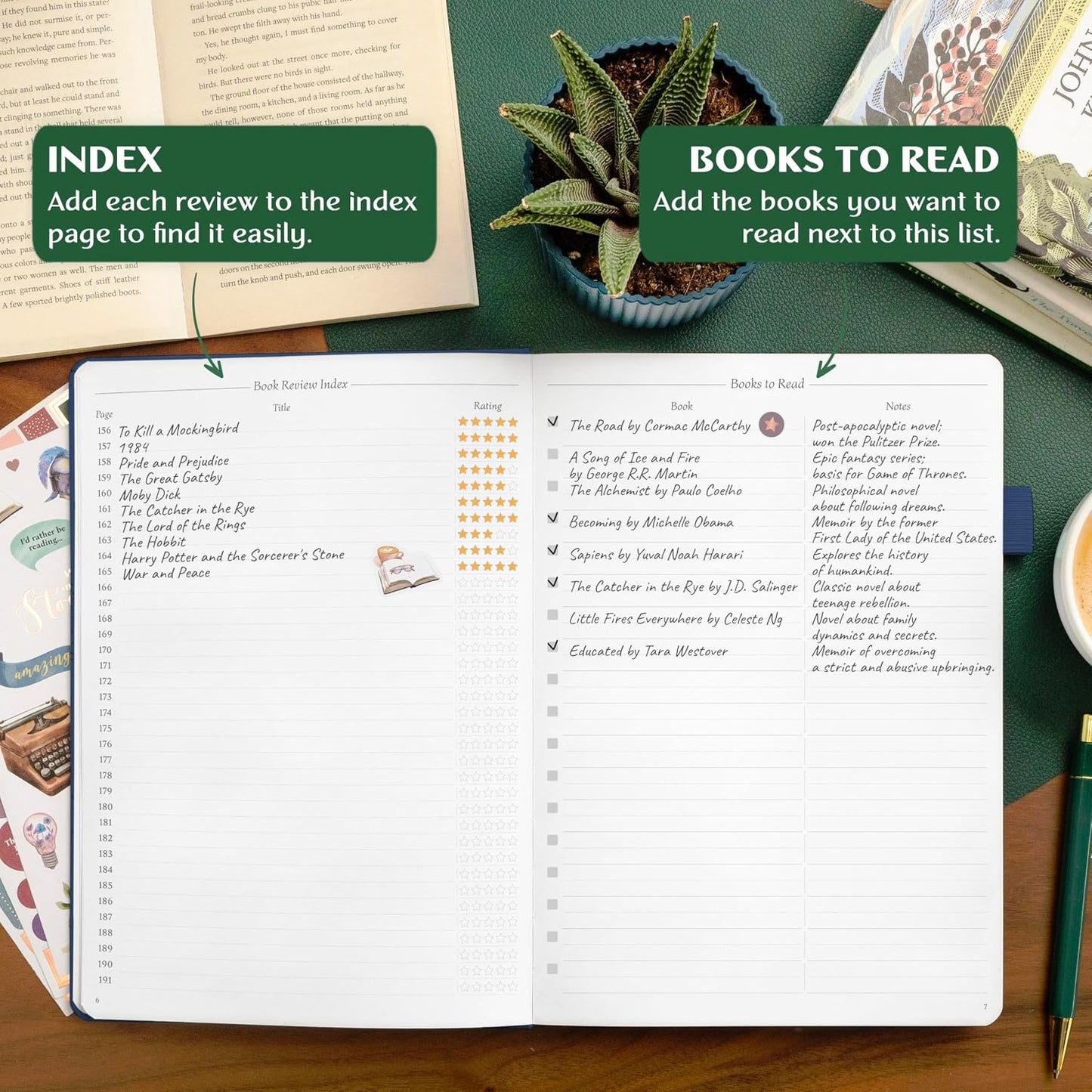 Legend Reading Journal for Book Lovers – Reading Log Tracker for Adults & Kids – Book Nerd Gifts & Accessories, 180 Reviews (Mint Cream)