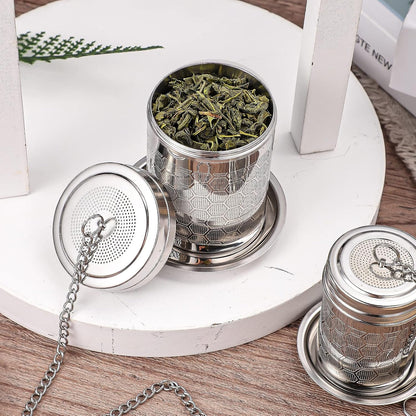 2 Pack Tea Infusers For Loose Tea, 304 Stainless Steel, 2 Inch | Fine Mesh Filter, Threaded Lid, Chain Hook, Drip Trays, Fits Most Mugs And Teapots, Dishwasher Safe