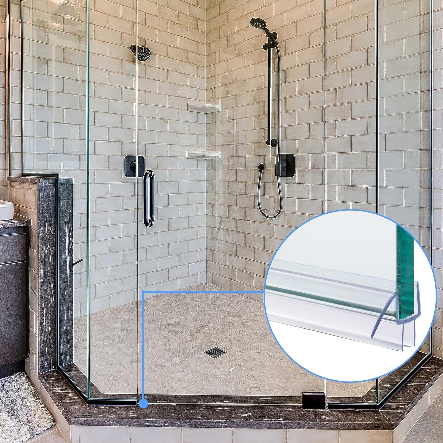 2-Pack ShowerDoor Bottom Seal 3/8" x 36" Polycarbonate Frameless Ultra Clear Shower Door Seal Strip for Glass Doors Stop Leaks and Create a Water Barrier Replacement Shower Cubicle