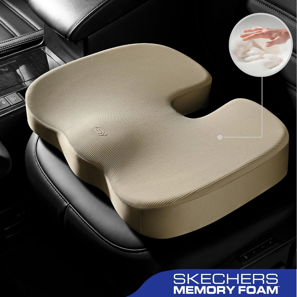 Skechers Memory Foam Seat Cushion,Office Chair Cushion for Tailbone Pain Relief,Butt Pillow for Office Chair,Car seat Cushion,Computer Desk,Long Sitting Office Workers,and Car Drivers,Black