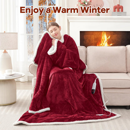 MAXEVE Heated Wearable Blanket with Foot Pocket & Sleeves Electric Snuggle