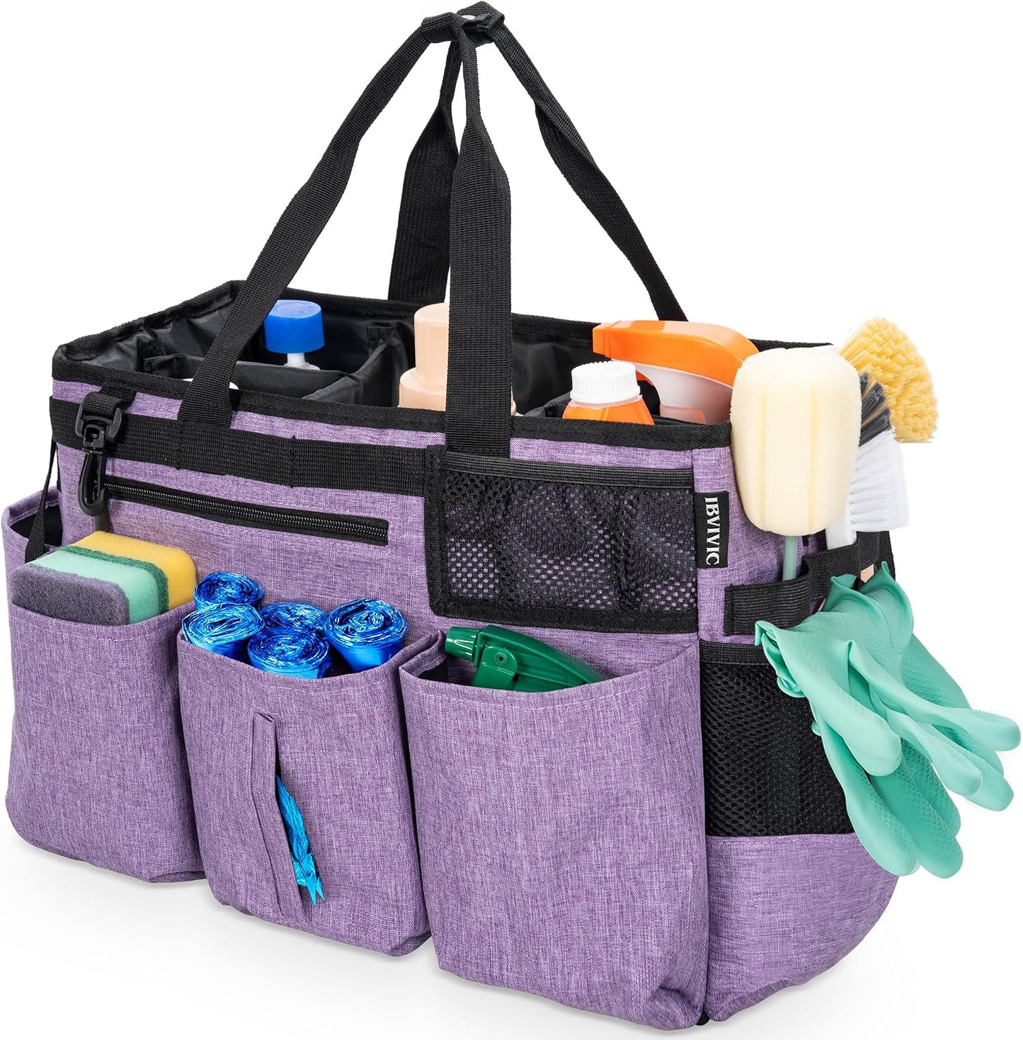 IBVIVIC Wearable Cleaning Caddy Bag for Cleaning Supplies, Black | Cleaning Organizer Tote Bag with Handle & Shoulder Straps Kitchen Cleaning Supplies Storage Bag for Cleaners & Housekeepers