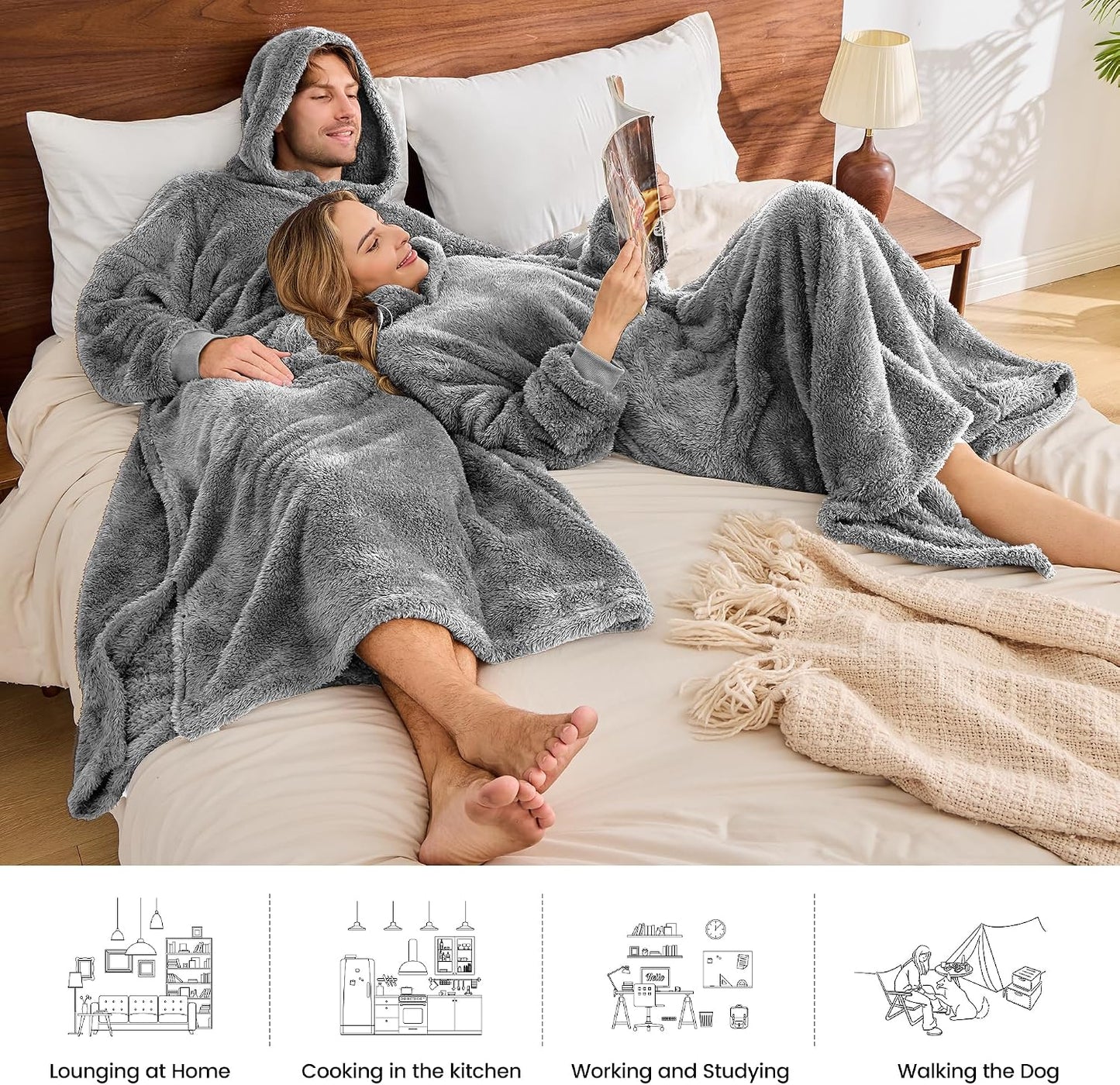PJGGZ Wearable Blanket Hoodie for Women Men, Fleece Warm Comfy Hooded Sweatshirt with Pockets & Sleeves Cozy Gift for Adult