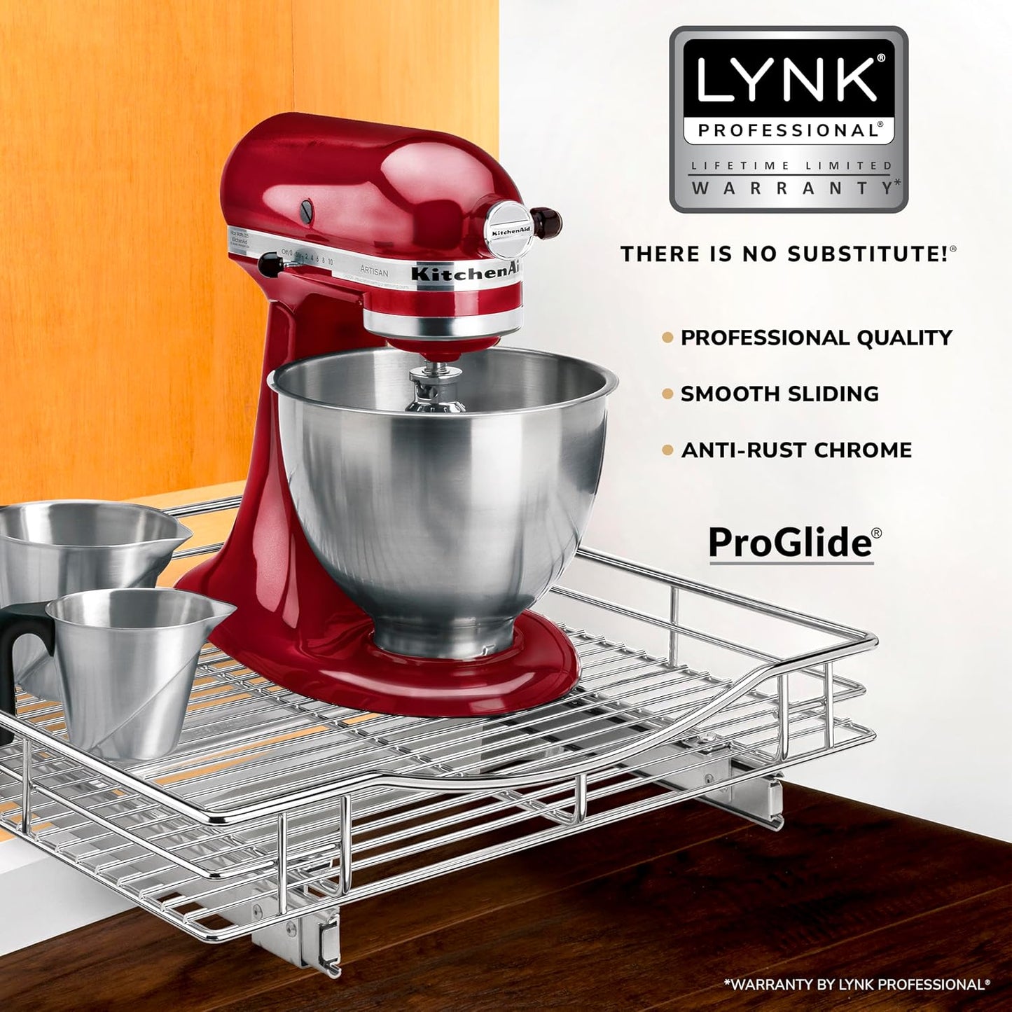LYNK PROFESSIONAL® Pull Out Cabinet Organizer, Kitchen Slide Out Drawer | 14W x 21D chrome rollout shelf creates easy-access storage for cookware, pantry items and kitchen essentials inside cabinets