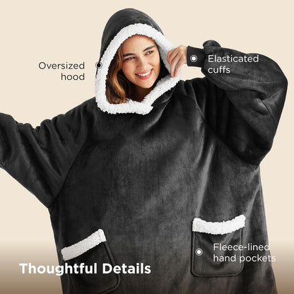 Bedsure Wearable Blanket Sherpa Hoodie Gifts, Sweatshirt, Grey, Standard