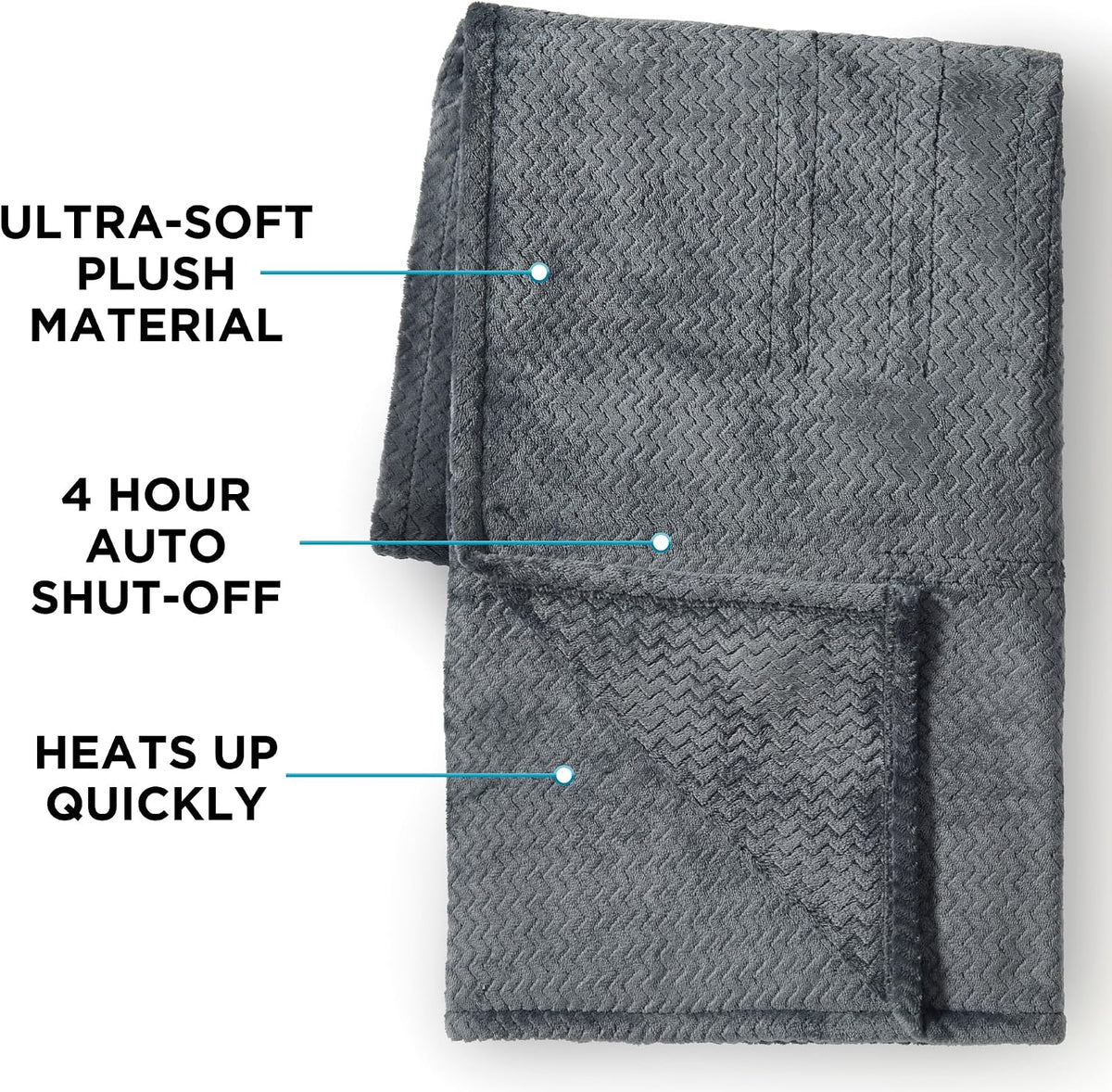Brookstone Electric Heated Plush Throw Blanket, 50 x 60 in, Blue Trellis