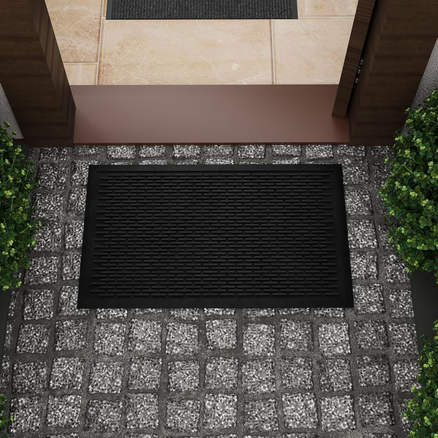 Ottomanson Heavy Duty Rubber Floor Mat – Non-Slip, Waterproof, Easy to Clean – Boot Tray Utility Mat for Shoes, Boots, Entryway, or Pet Feeding Area – Durable, Hose Washable – 16" x 32", Black