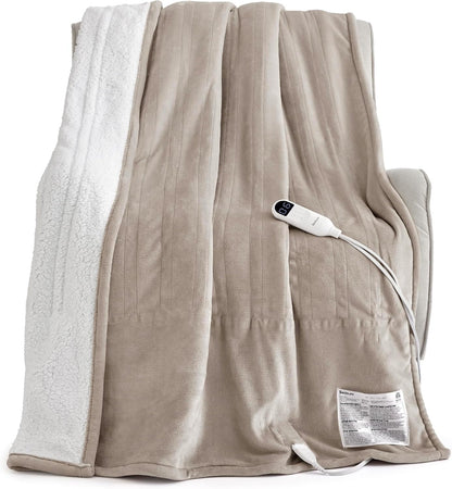 Bedsure Heated Blanket Throw, Soft Electric Blanket with Preheat, Cream