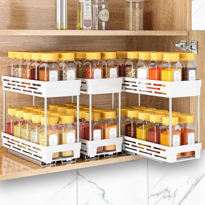 Pull Out Spice Rack Organizer for Cabinet, 3 Packs Slide Out Spice Racks Organizer, Spice Cabinet Organizers, Cabinet Size Need:12'' Highx11'' Deepx5'' Wide,Each Tier Hold 10 Spice Jar - 2 Tier, Black