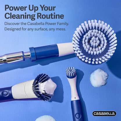 Casabella Power Spin Scrubber, Extendable to 47.5” – Cordless Electric Cleaner for Shower, Kitchen, Bathroom, Tile, Tub, Car, Deck - Rechargeable Spin Brush with Adjustable Brush Head & 4 Attachments
