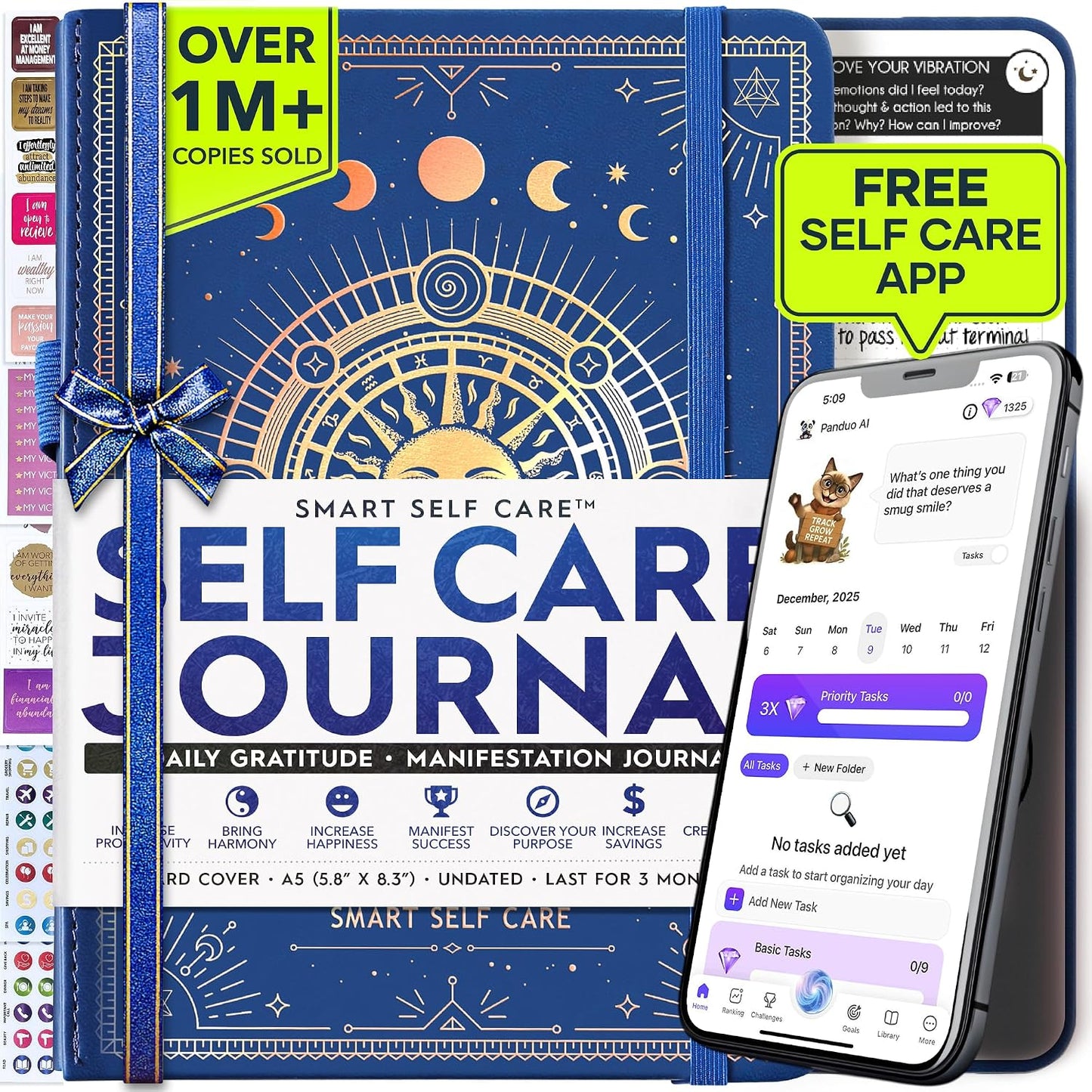Freedom Mastery Daily Journal of Gratitude, Productivity & Habit Tracker | Undated 90-Day Planner with Daily Reflection, Mindfulness, Positivity, Vision Board & Stickers, Gratitude Journal for Women