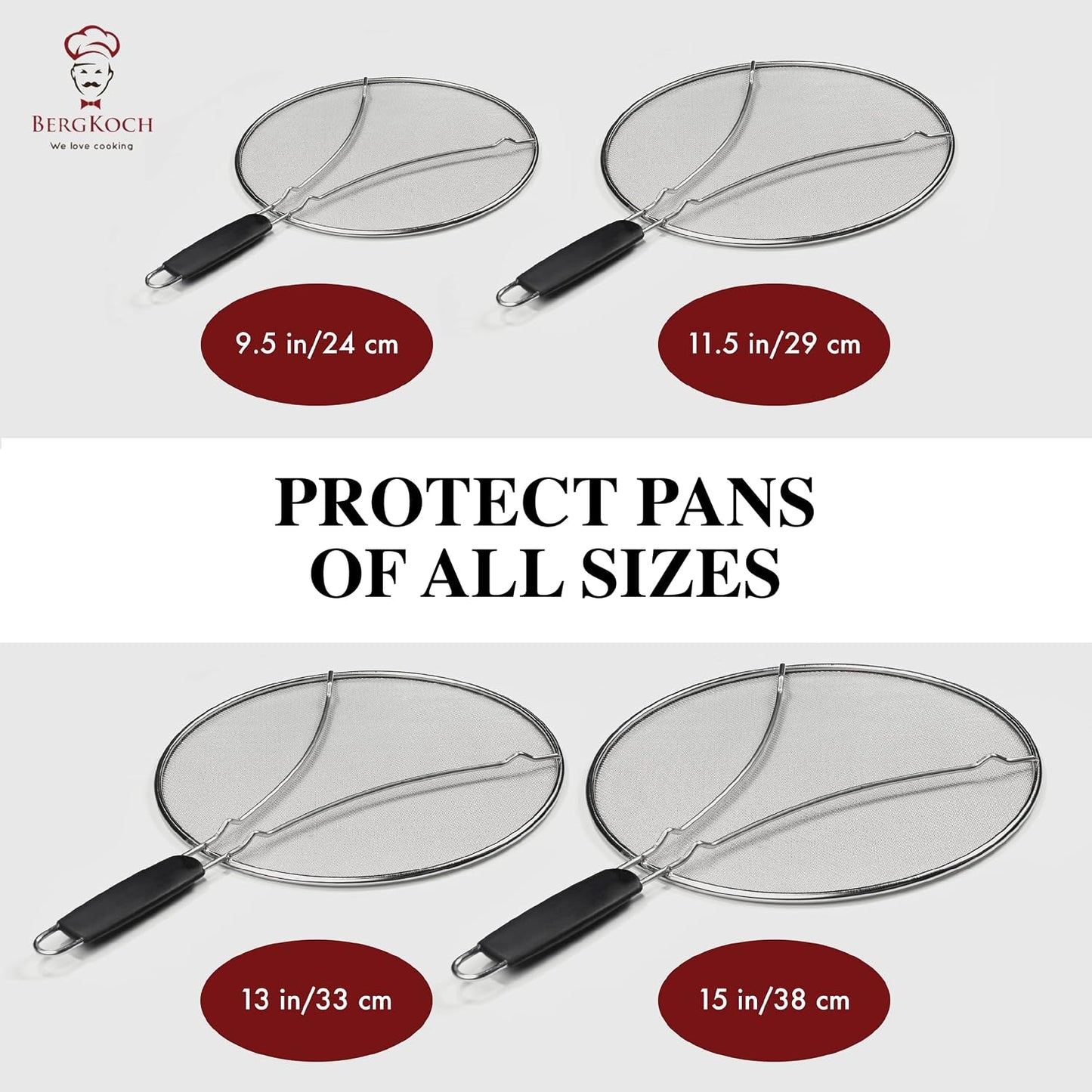 Splatter Screen for Frying Pan - 15 Inch Stainless Steel Grease Splatter Guard - Cover Oil Splash when Sizzling Bacon, Cooking Fried Chicken or Popcorn