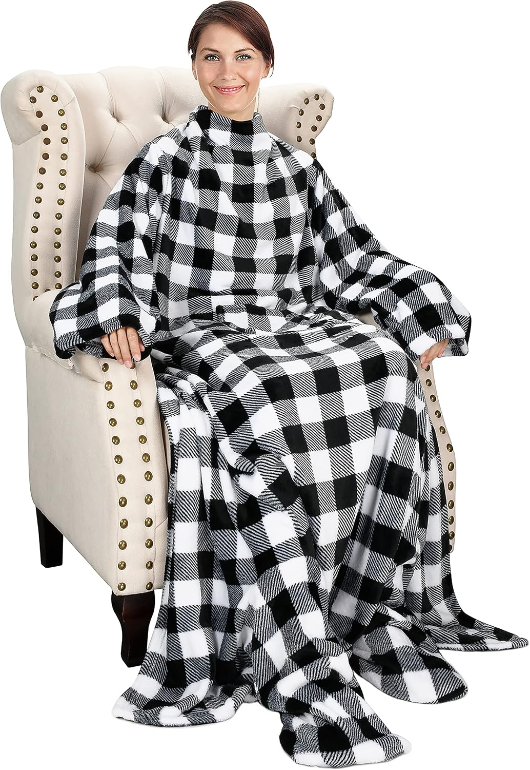 Catalonia Wearable Blanket with Sleeves & Foot Pocket for Adults | Soft Fleece Throw Wrap with Hands-Free Comfort, Perfect for Reading, TV Time & Relaxing, Christmas Gift for Women & Men