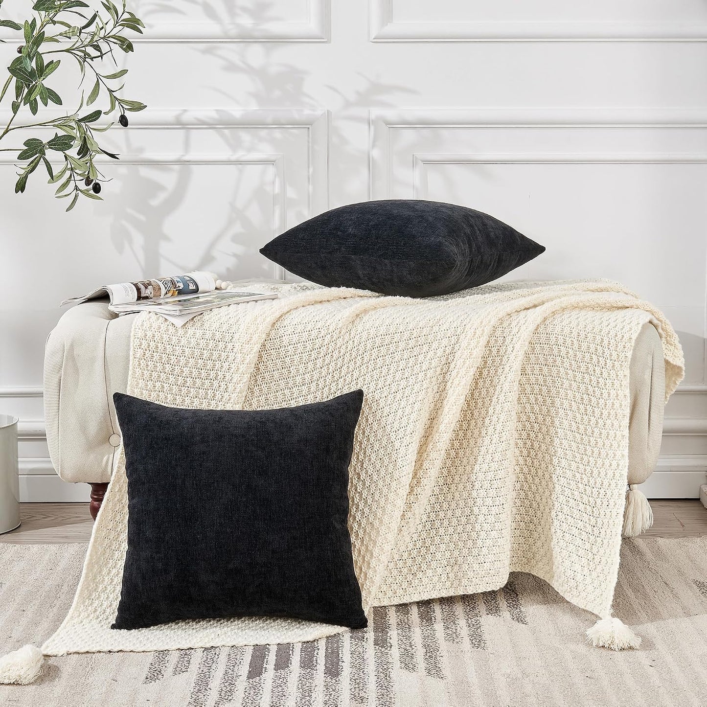 GAWAMAY Lumbar Support Pillow Decorative Rectangle Throw Pillow Covers 12"x20" Inch Set of 2, Soft Chenille Fall Pillowcase for Living Room Bedroom Sofa Couch Cushion Cover Grey 30x50cm (No Insert)