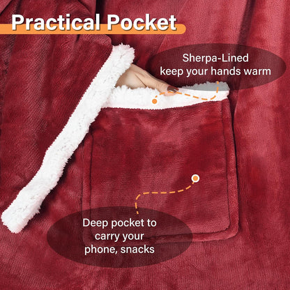 Catalonia Sherpa Wearable Blanket with Sleeves and Pocket for Adults