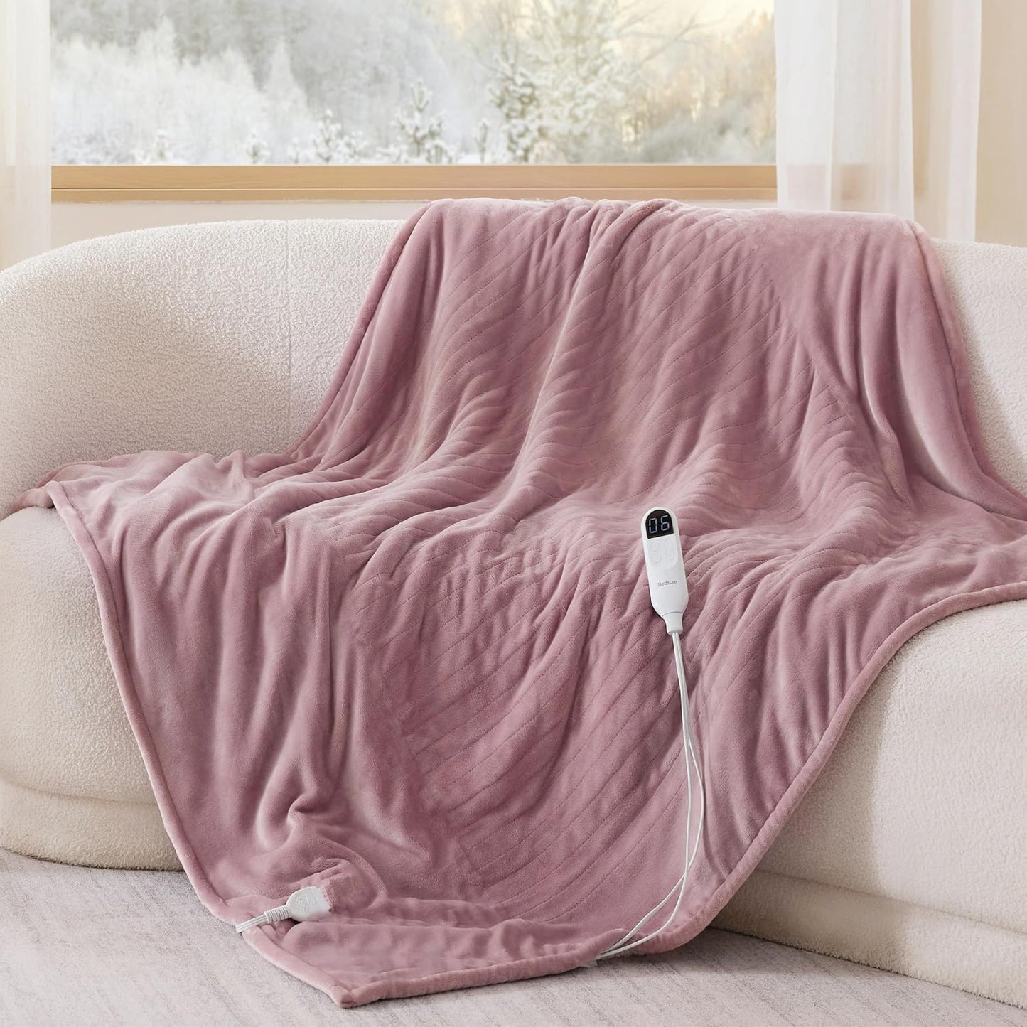 Bedsure Heated Blanket Throw Blanket with Preheat Function - Fast Heating Electric Blanket, Soft Flannel Throw with 6 Time Settings(Up to 10H), 6 Heating Settings, Gifts for Grandma (50"x60", Grey)