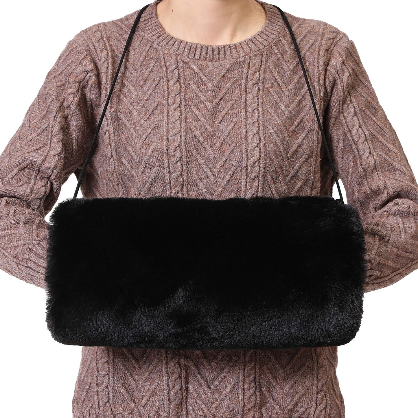 Faux Fur Hand Muff for Women Winter Hand Warm Warmer with PU Leather Strap