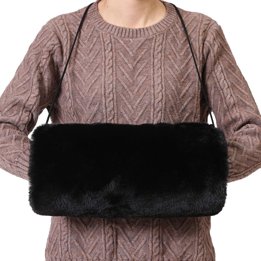 Faux Fur Hand Muff for Women Winter Hand Warm Warmer with PU Leather Strap
