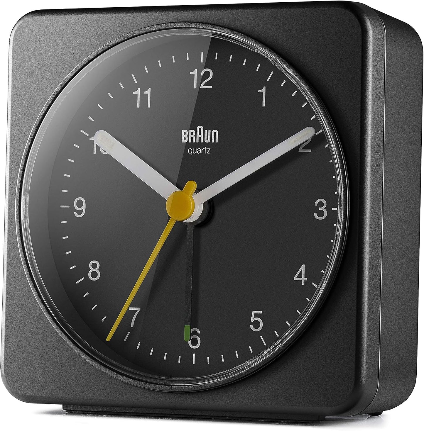 Braun Classic Analogue Alarm Clock with Snooze and Light, Quiet Quartz Sweeping Movement, Crescendo Beep Alarm in White, Model BC03W.