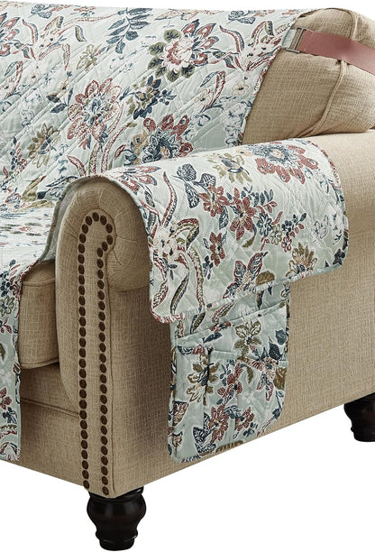 Brilliant Sunshine Burgundy Toile Floral Couch Armrest Cover, 35"×13" | Washable Magazine Holder, Armrest Organizer & Caddy on Sofa, Recliner, Armchair, Storage for Remote Controls, Phone, iPad