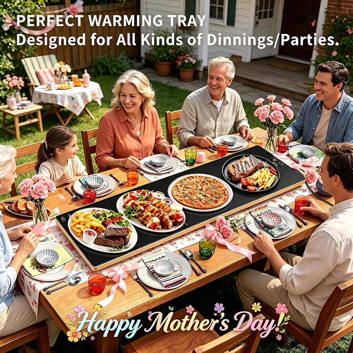 Electric Warming Tray,Extralong 47"x12",Tempered Glass Warming Mat for Food