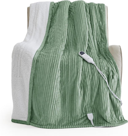 Bedsure GentleSoft Heated Blanket Throw - Soft Ribbed Flannel Electric Blanket, Gifts for Grandma (50x60 inches, Grey)