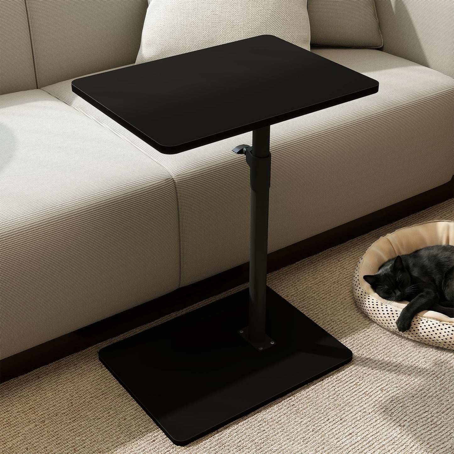 YUHFERA Sofa Armrest Tray Table for Couch - 360° Swivel Height Adjustable End for Small Spaces, Snack Side Table for Bed or Chair with Phone & Tablet Slot (Rustic,Standard)