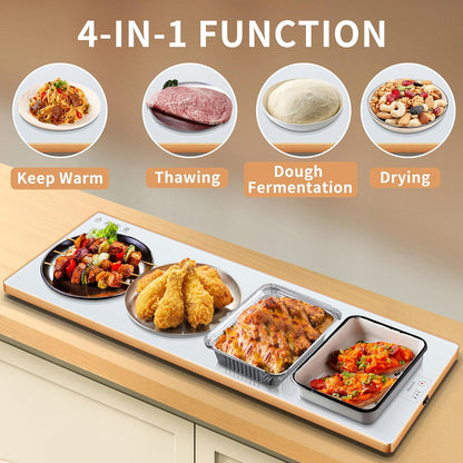 Electric Warming Tray,Extralong 47"x12",Tempered Glass Warming Mat for Food
