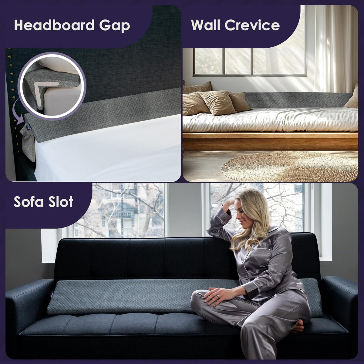 XetraDesign Bed Wedge Pillow for Headboard Gap Up to 7", Triangle Gap Filler for Bed, Mattress Wedge Gap Filler, Headboard Space Filler, Corner Pillow, White Queen 60"