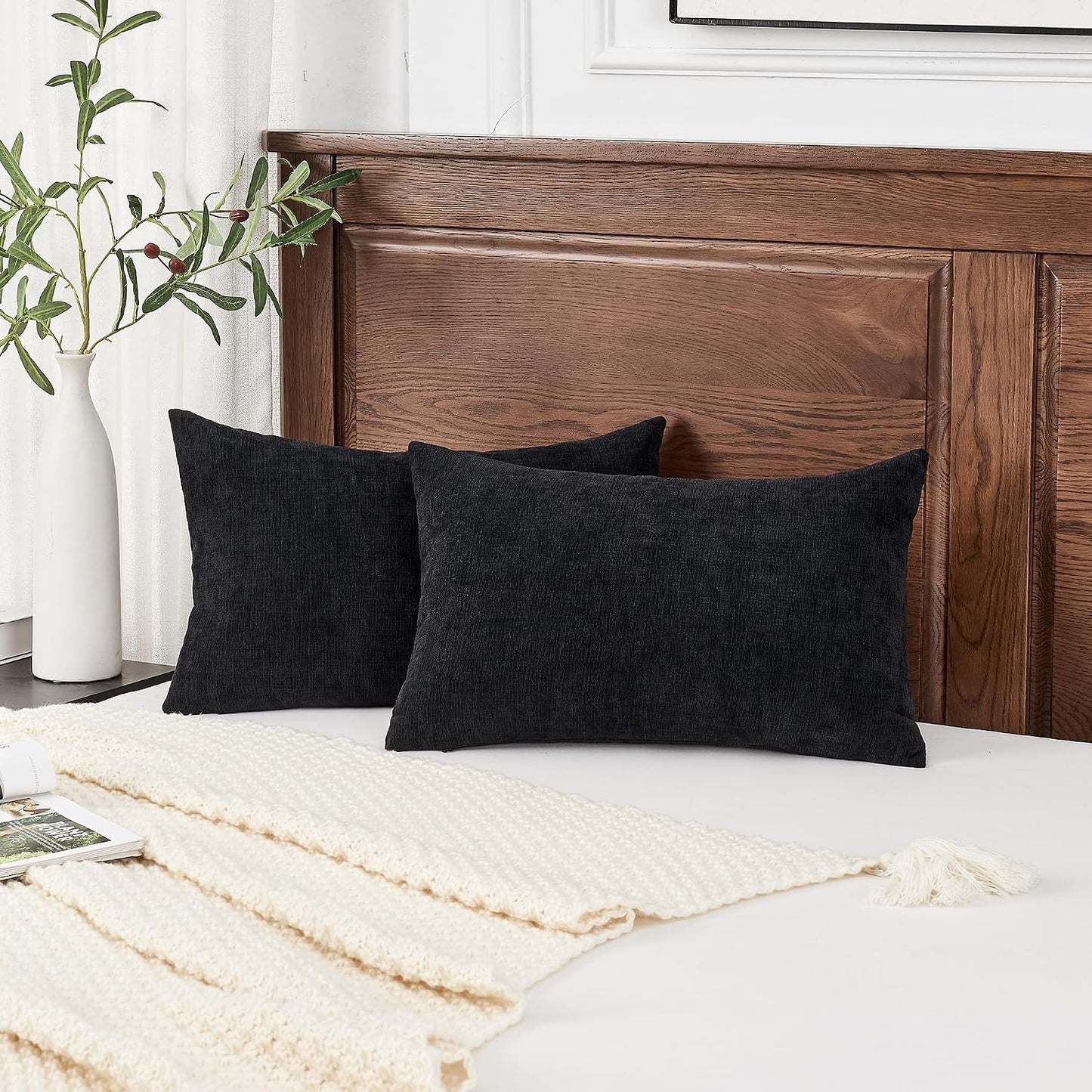 GAWAMAY Lumbar Support Pillow Decorative Rectangle Throw Pillow Covers 12"x20" Inch Set of 2, Soft Chenille Fall Pillowcase for Living Room Bedroom Sofa Couch Cushion Cover Grey 30x50cm (No Insert)