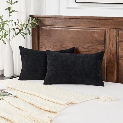 GAWAMAY Lumbar Support Pillow Decorative Rectangle Throw Pillow Covers 12"x20" Inch Set of 2, Soft Chenille Fall Pillowcase for Living Room Bedroom Sofa Couch Cushion Cover Grey 30x50cm (No Insert)