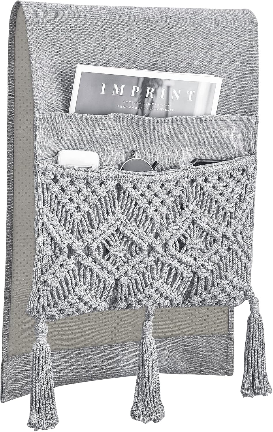 Mkono Macrame Armchair Caddy, Boho Couch Armrest Organizer, 4 Pockets Beige | Large, Sofa Bedside Caddy, Remote Control Magazine Phone Holder, Living Room Bedroom Dorm, Boho Decor, Space-Saving Storage