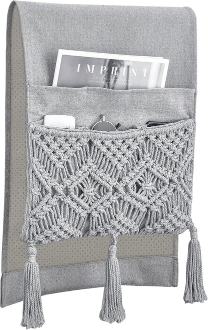 Mkono Macrame Armchair Caddy, Boho Couch Armrest Organizer, 4 Pockets Beige | Large, Sofa Bedside Caddy, Remote Control Magazine Phone Holder, Living Room Bedroom Dorm, Boho Decor, Space-Saving Storage